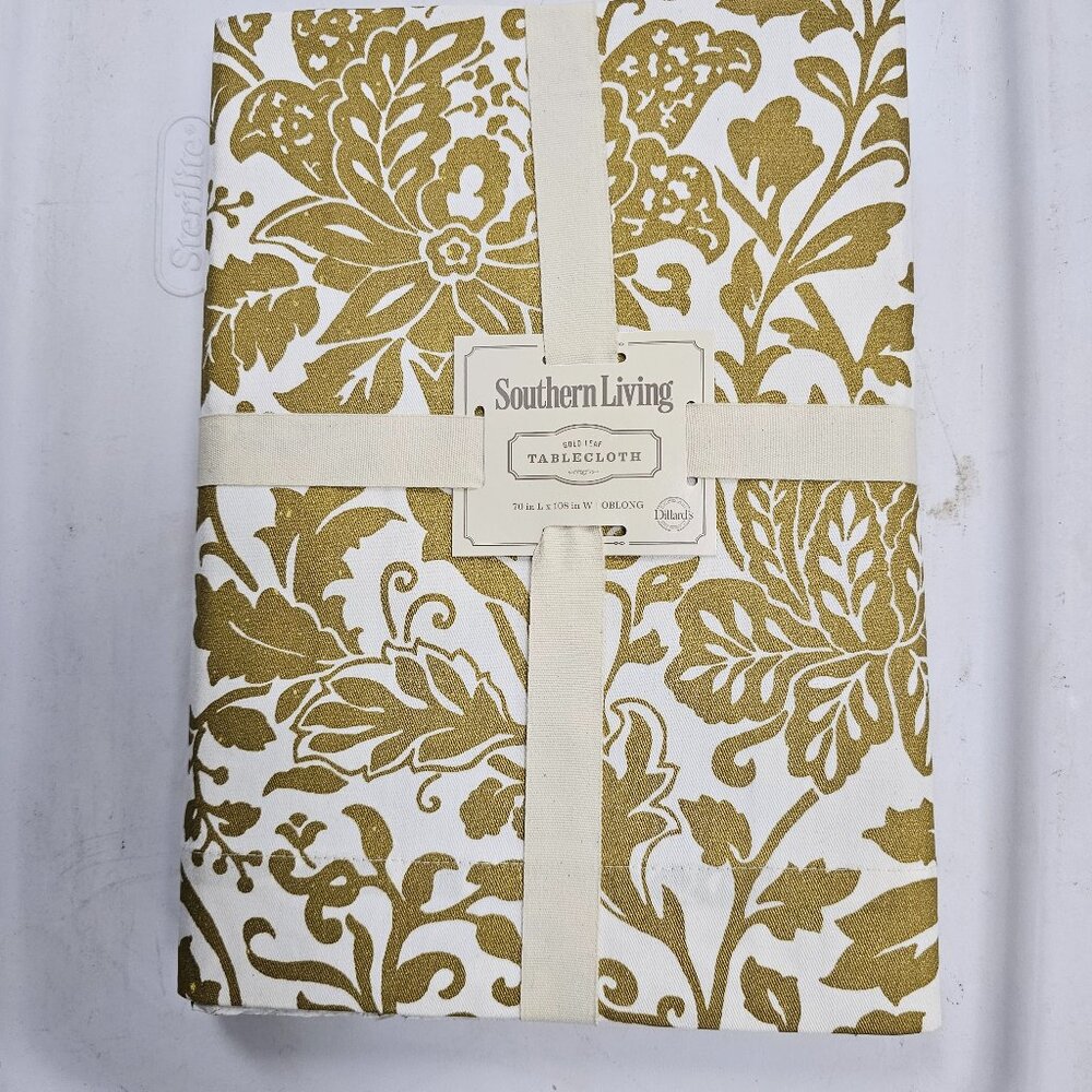 New Southern Living Gold Leaf Metallic Oblong Tablecloth 70 X108 Harvest Dillard